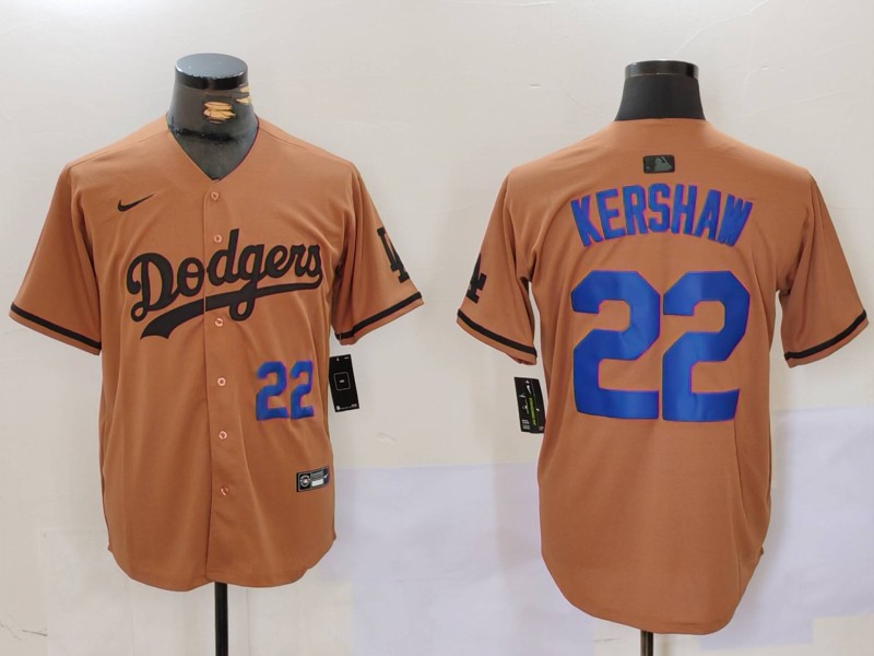 Men Los Angeles Dodgers #22 Kershaw army green joint name 2024 Nike MLB Jersey style 3